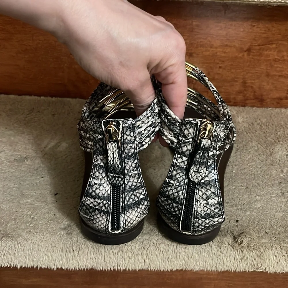 Tory Burch Beige Black Python Embossed Leather Mignon Braided Flat 8.5